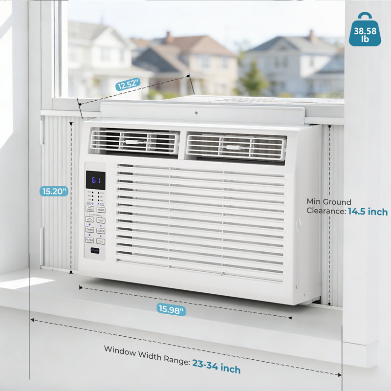 Climatiseur de fenêtre Electactic 6000 Btu, climatiseur 3 en 1 avec déshumidificateur, pièces jusqu'à 250 pieds carrés Ft., Quiet