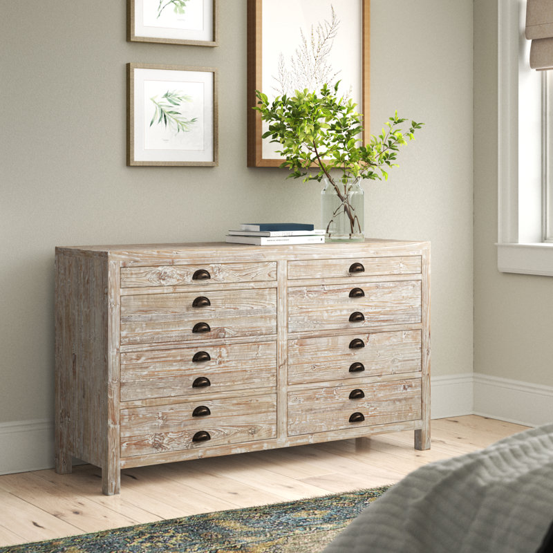 Commode double en bois massif à 8 tiroirs 61 po Carsten