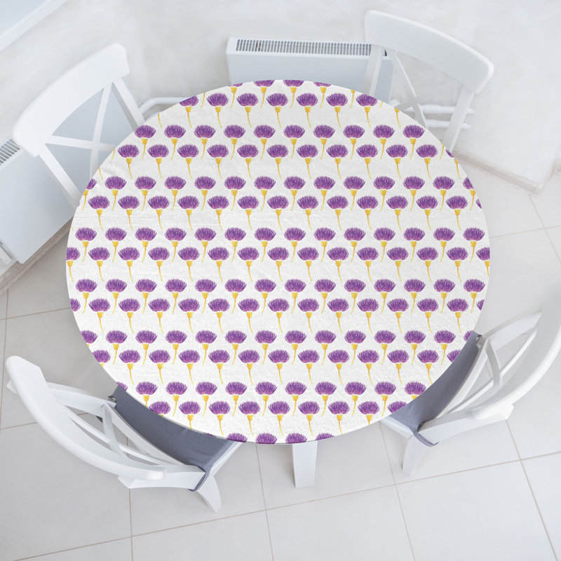Ebern Designs Thistle Fitted Round Tablecloth Diameter Pale Orange Purple