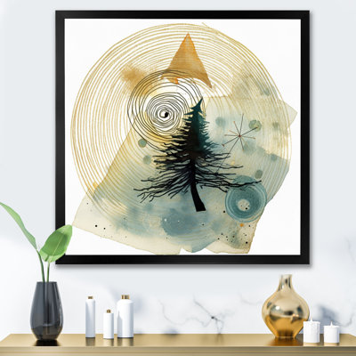 " Abstract Landscape of Mountains Moon and Tree V " Mixed Media Print