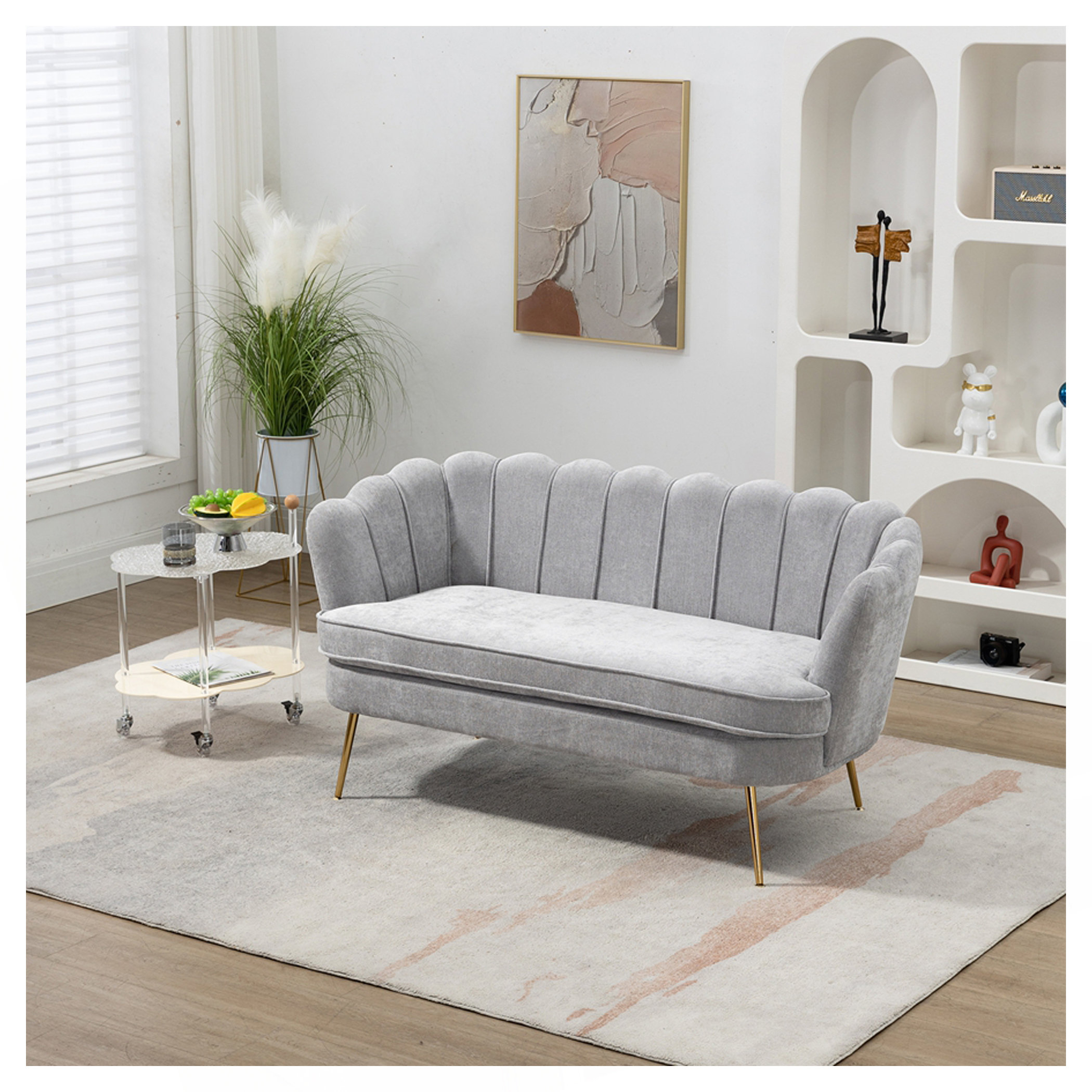 Mercer41 59" Wide Modern Chenille Loveseat Small Sofa Small Mini Room ...