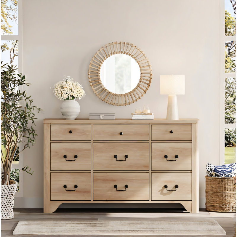 Haikey 53.5" 9-Drawer Kids Dresser With Wide Chest, Farmhouse Kids Closet Storage Organizer, Wooden Baby Dresser For Bedroom, Living Room, Nursery, Hallway