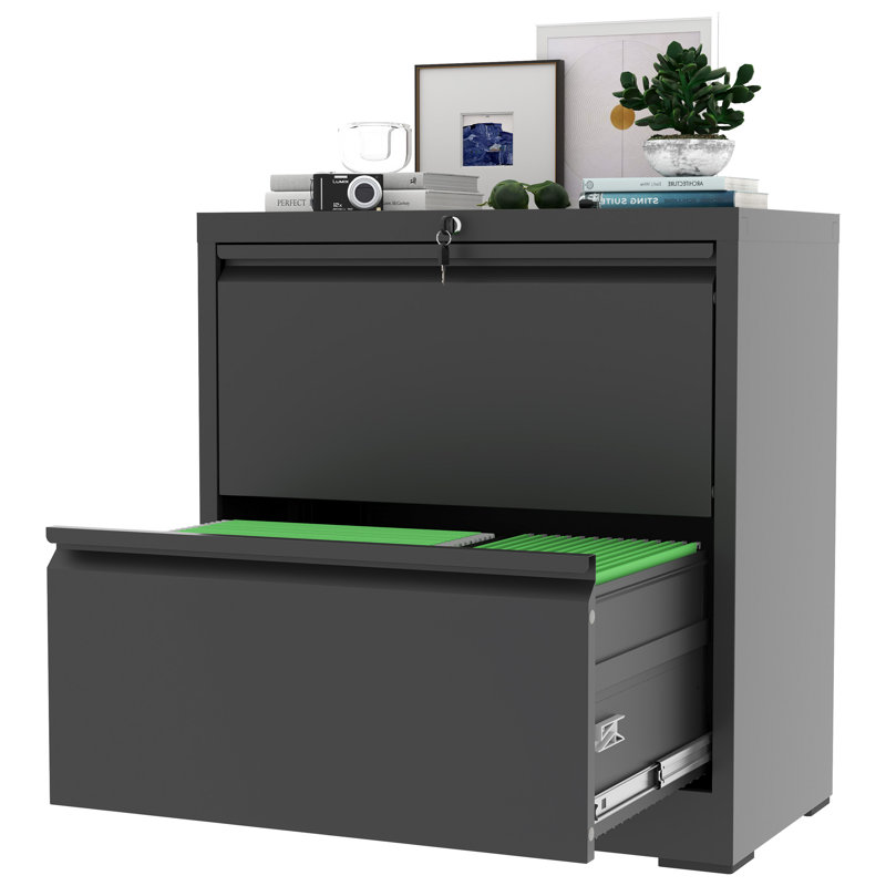 2 Drawer Lateral File Cabinet with Lock - Home Office Storage for Letter/Legal/F4/A4 Hanging Files - Requires Assembly, Black
