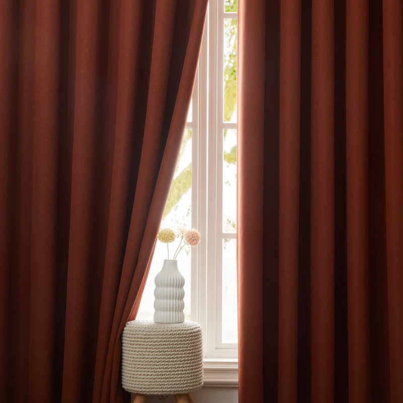 Linen Blend Blackout Curtain Panel Pair, Rust, 168cm Width x 137cm Drop