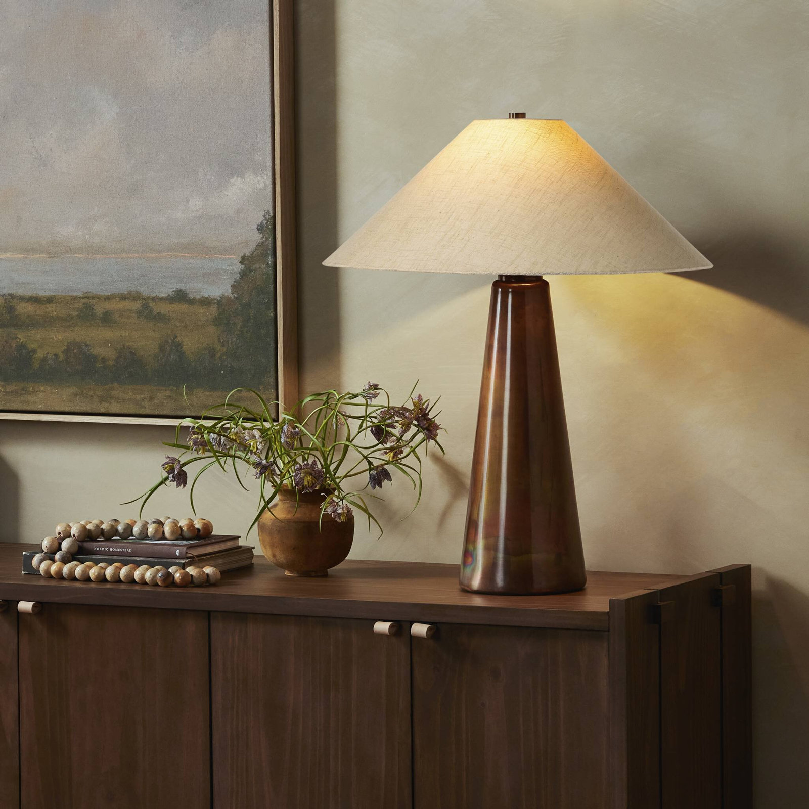 Iridescent Acid Wash Desk Lamp, Cream, Linen Blend, Iridescent Acid Wash