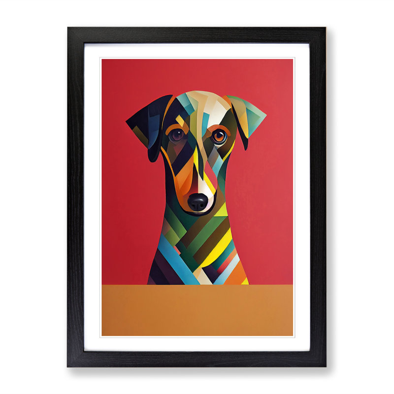 Dachshund Contemporary Art 1 Piece Single Picture Frame Wall Art, 64cm H x 46cm W x 2" D, Oak