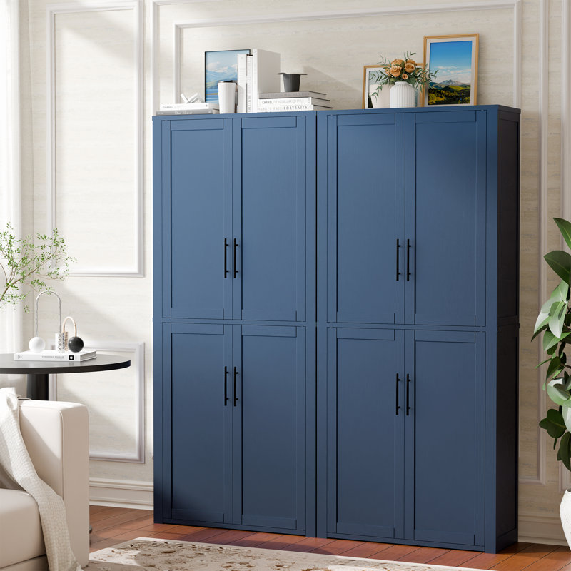 67″ H Freestanding Accent Storage Cabinet with Adjustable Shelves Tall Kitchen Pantry for Living Room Entryway, Blue, 2