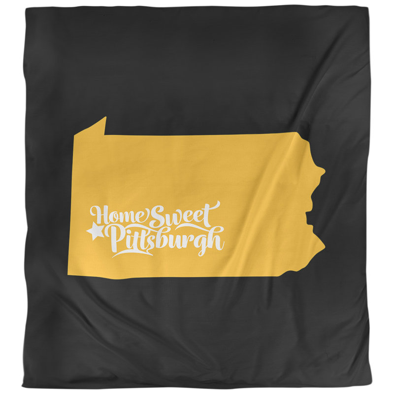 Housse de couette réversible simple Pittsburgh Pennsylvania, Housse de couette pour très grand lit, Noir / Jaune