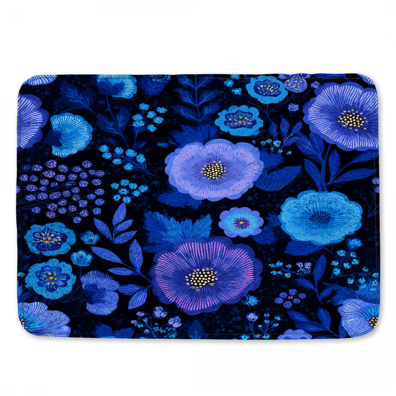 Tapis de bain floral, Simple - L 17 po x l 24 po, Floral bleu 1