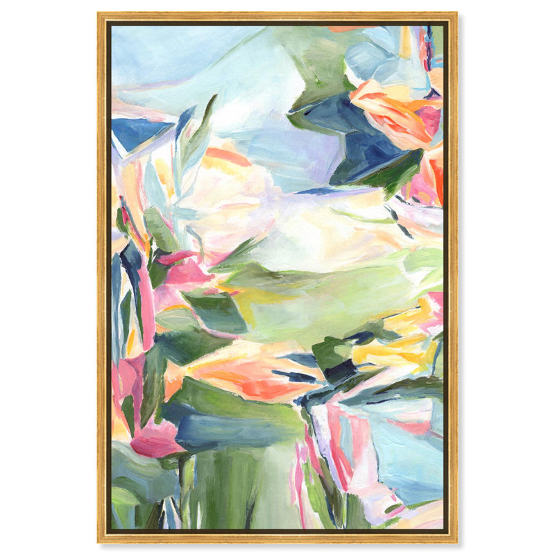 Art abstrait floral sur toile Sunkissed Garden par Art Remedy, H 16 po x l 11 po, Cadre flottant doré