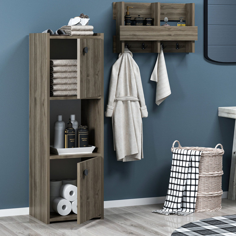 Armoire de salle de bain autoportante, Noyer