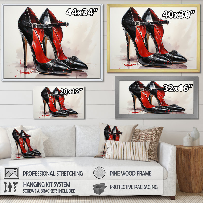 " Black And Red High Heels Symphony IX ", Cadre flottant noir, H 30 po x l 40 po x P 1,5 po