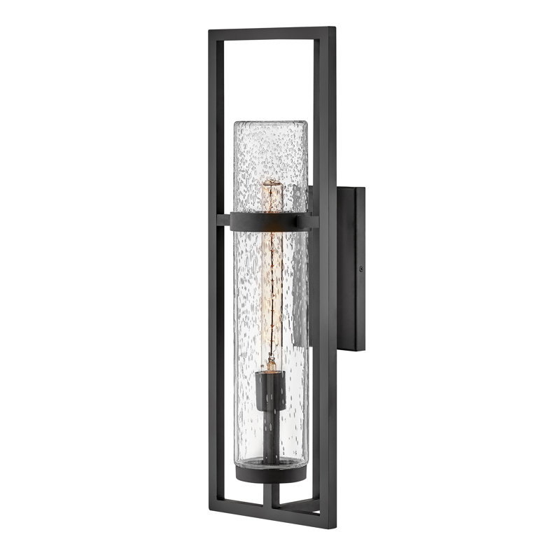 Cordillera Seeded Glass Outdoor Wall Lantern, Black, 26" H x 8.75" W x 7" D