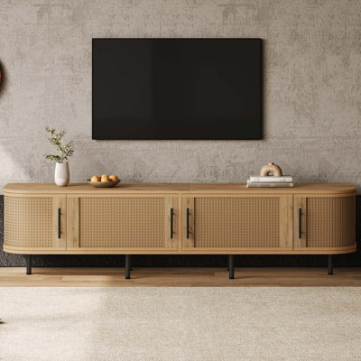 Meuble télé moderne avec portes en rotin et espace de rangement