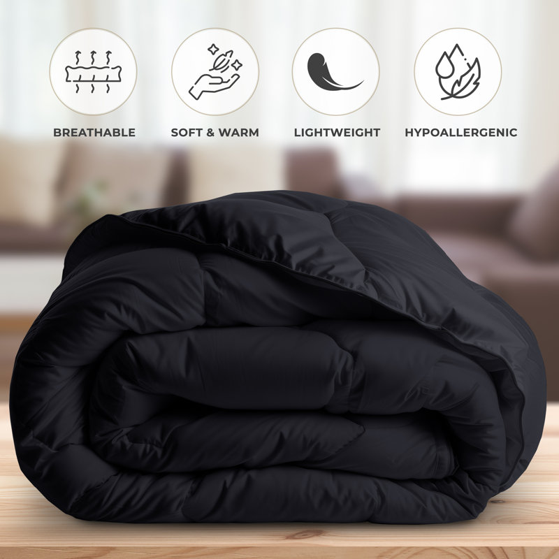 Down Alternative Microfiber Reversible Comforter Set - 3 Pcs All Season Diamond Pattern Comforter with Shams, Twin, Black