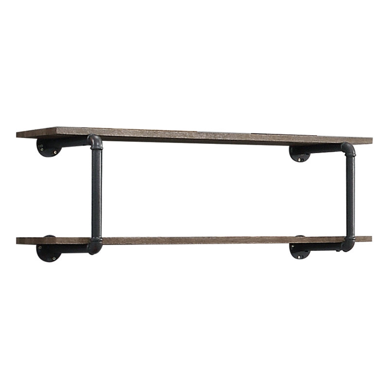 Space Wall Rack In Antique Oak & Sandy Gray - 2 Tier Shelves, Metal, Mixed Material, Easy Install, Versatile For Kitchen, Bath, Living Room Storage Unit 2 Shelf Items, Metal Build, Material