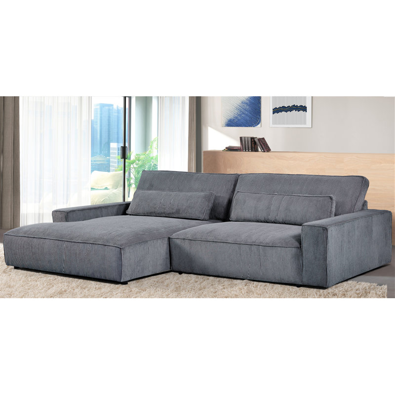 Canapé modulaire 2 pièces Gionatan, Velours côtelé gris foncé, Face à la gauche