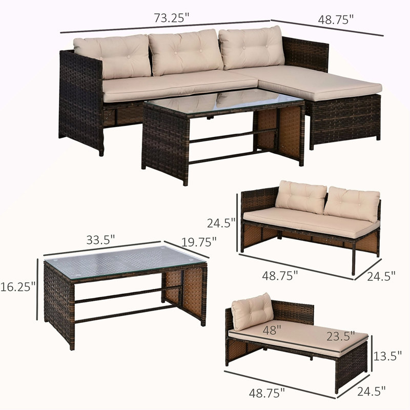 Patio Furniture Set, Rattan Outdoor Sofa Set, Beige