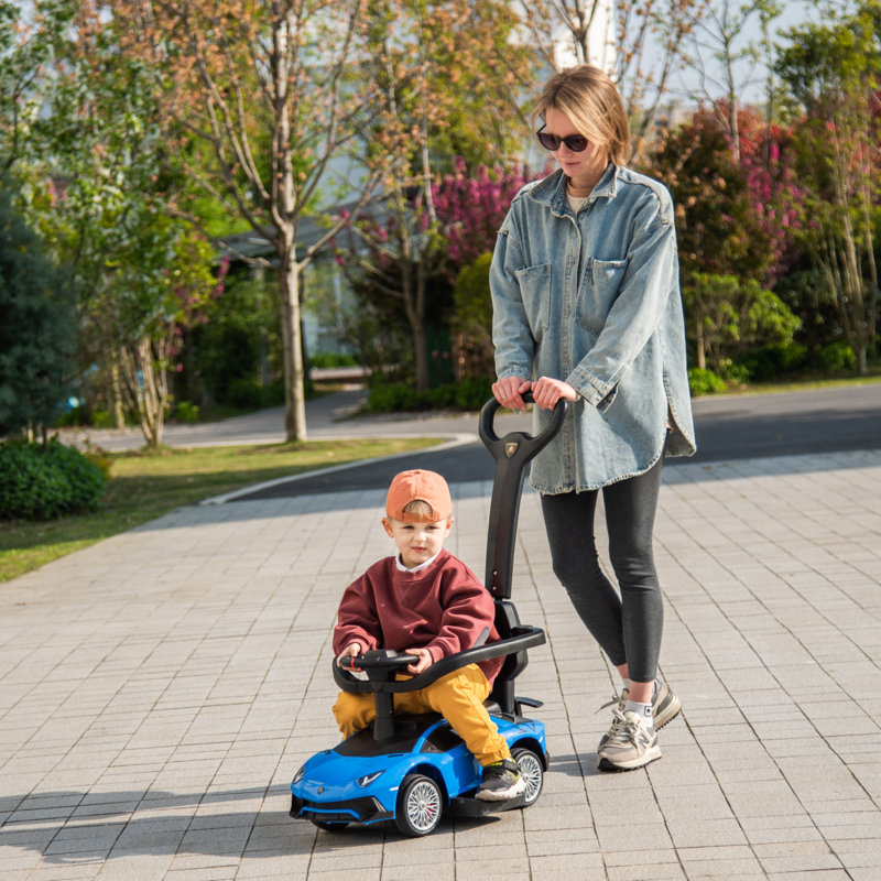 Blue Lamborghini 3-in-1 Kids Push Ride-On Toy Car