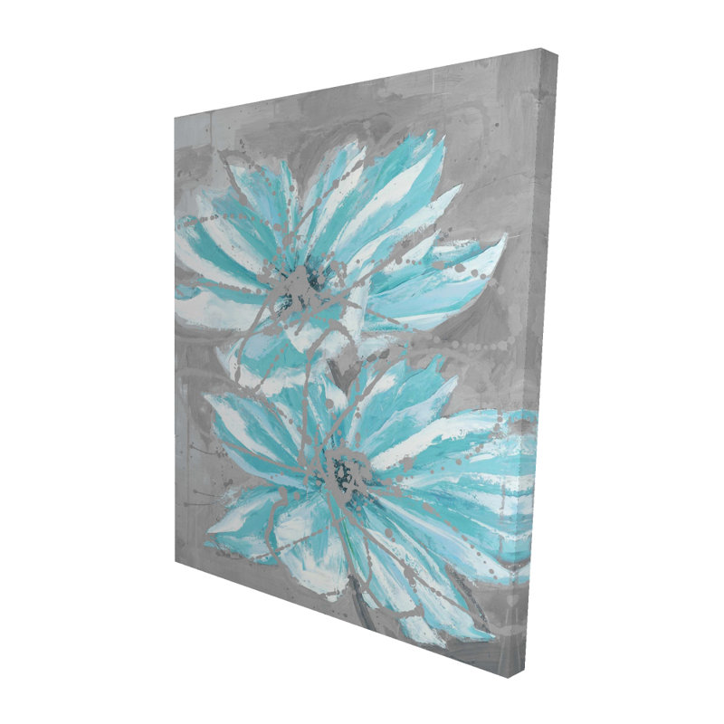 Deux petites fleurs bleues abstraites - Toile florale pour la décoration intérieure