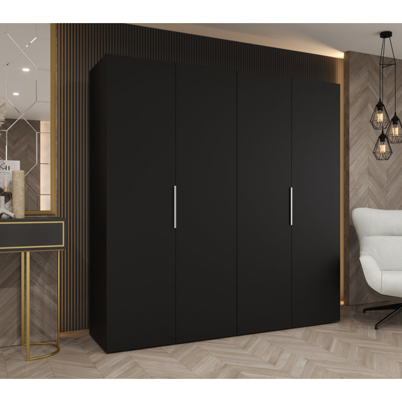 Manufactured Wood Wardrobe, black matt + handles: cashmere