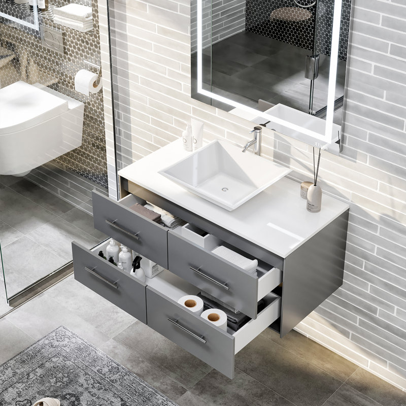 Juarez 36" Wall-Mounted Single Bathroom Vanity Set, Gray