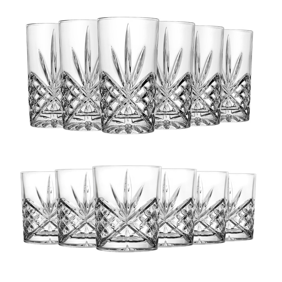 Dublin Crystal 12 Piece Whiskey Glass 11oz & Highball Glass 12oz Set