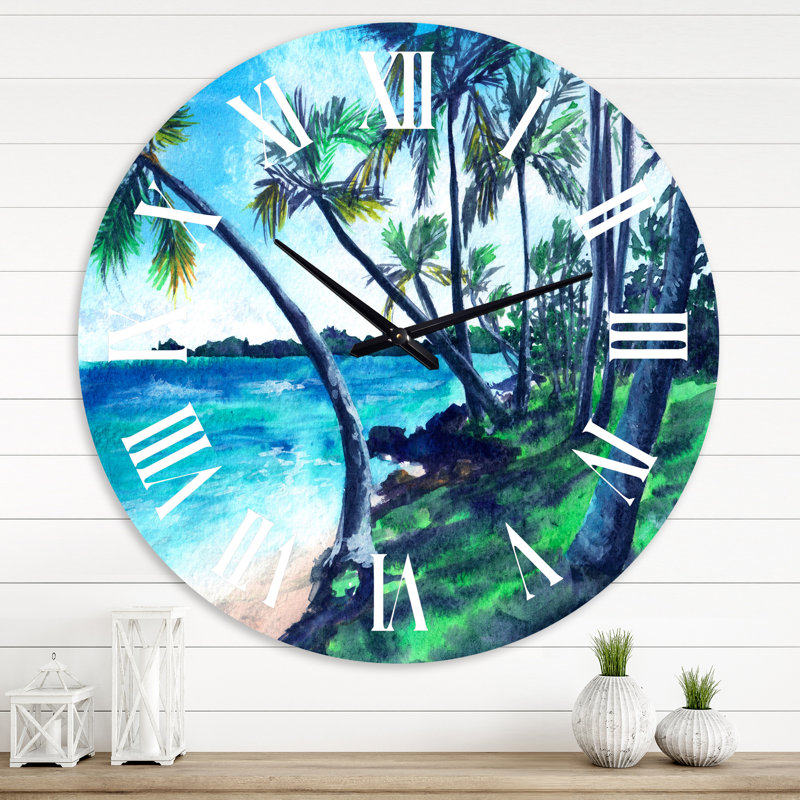 Tropical Beach In Summer Paradise - Horloge murale nautique et côtière, Grand