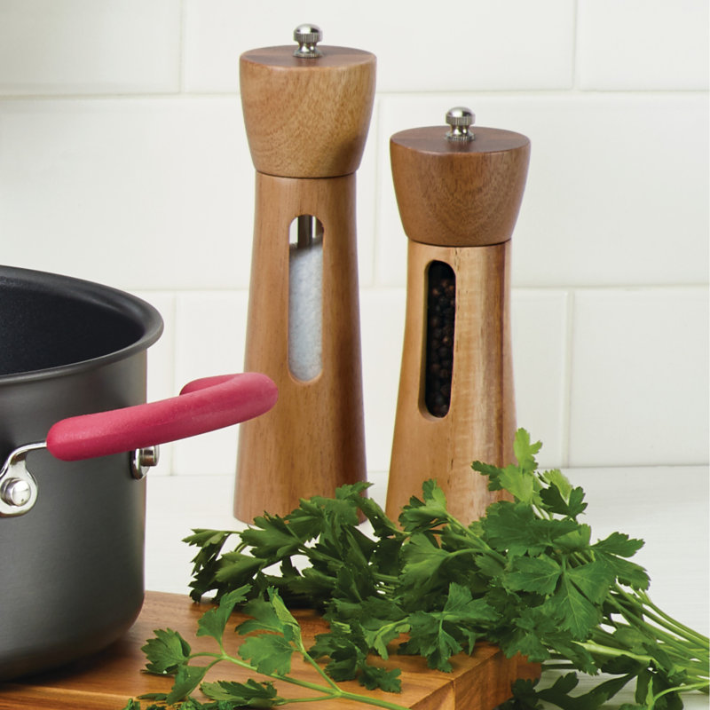 Acacia Wood Salt and Pepper Grinder Set with Stainless Steel