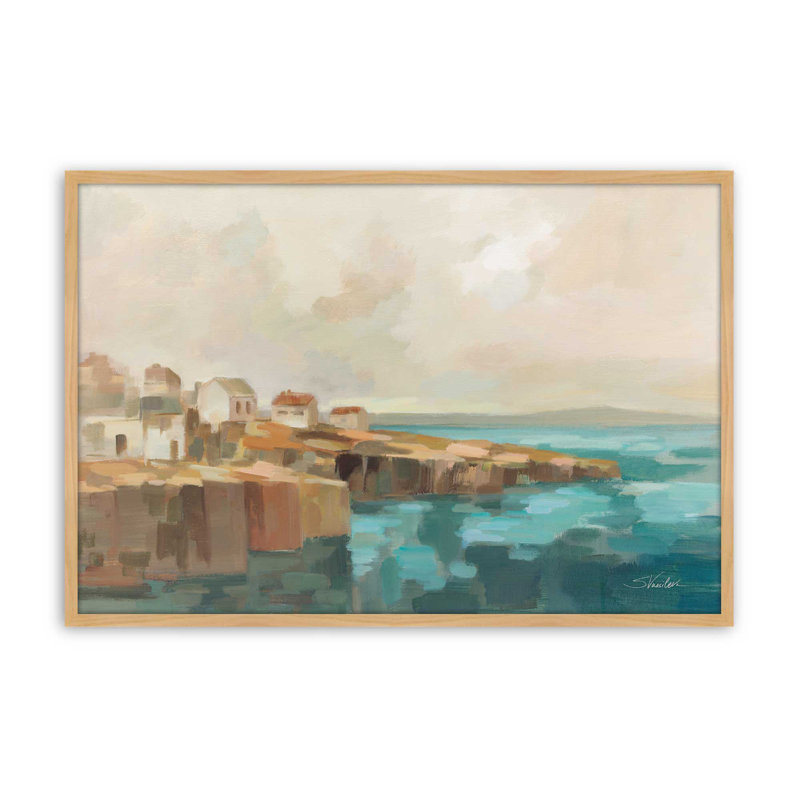 «Southern Coast Town Crop» par Silvia Vassileva, reproduction d'art, H 32 po x l 48 po, Brun clair