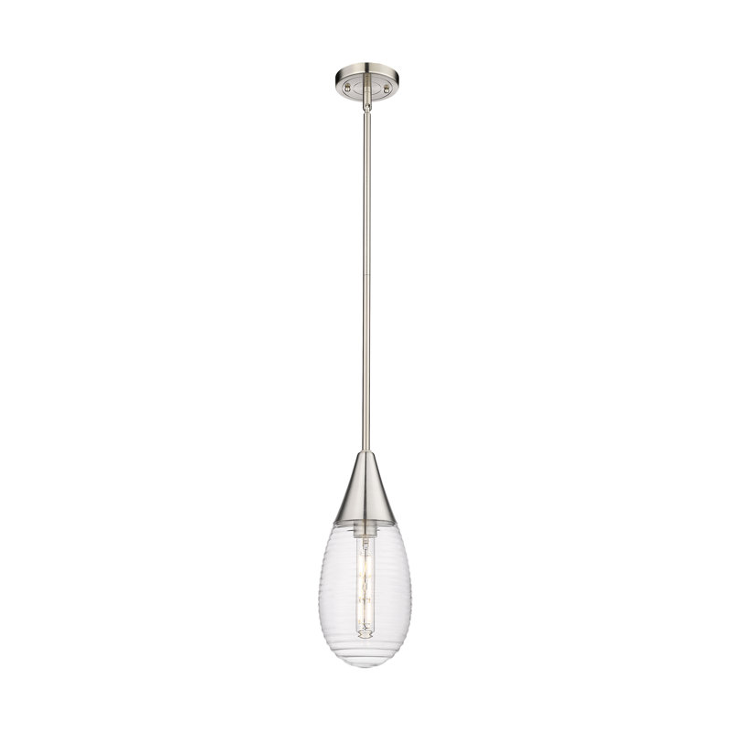 Luminaire suspendu sur tige 6 lumières Malone, Rayé transparent, Nickel satiné