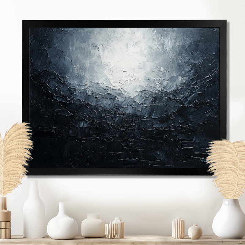 Luray Midnight Sky Abstract Storm - art mural ciel, H 30 po x l 40 po, Cadre simple, Noir, noir, noir, noir