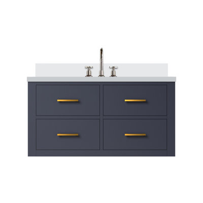 Blue Single Bath Vanity 36 In. W X 22 In. D, White Quartz Top, And Faucet Set