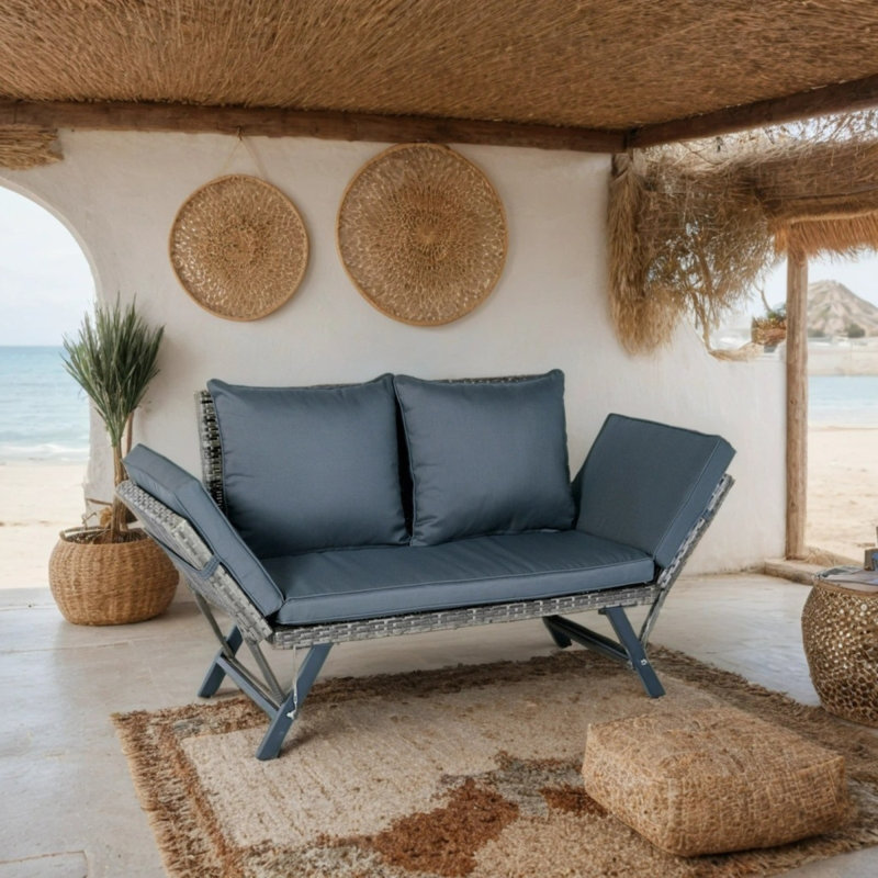Foldable Wicker Bench For Patio Conversation