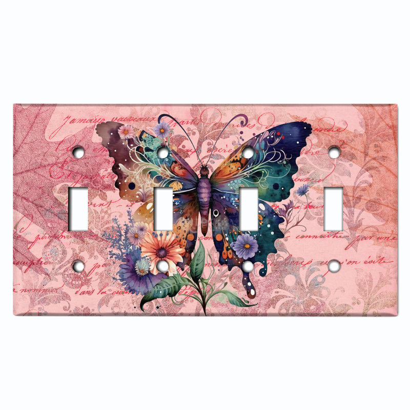 Plaque murale à 4 interrupteurs à bascule Butterfly Flowers