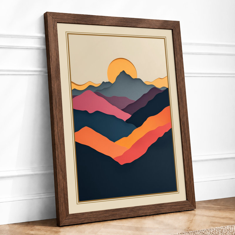 Mountains at Sunrise Modern - Framed Print, Walnut, A3 - 42.0 x 29.7 cm