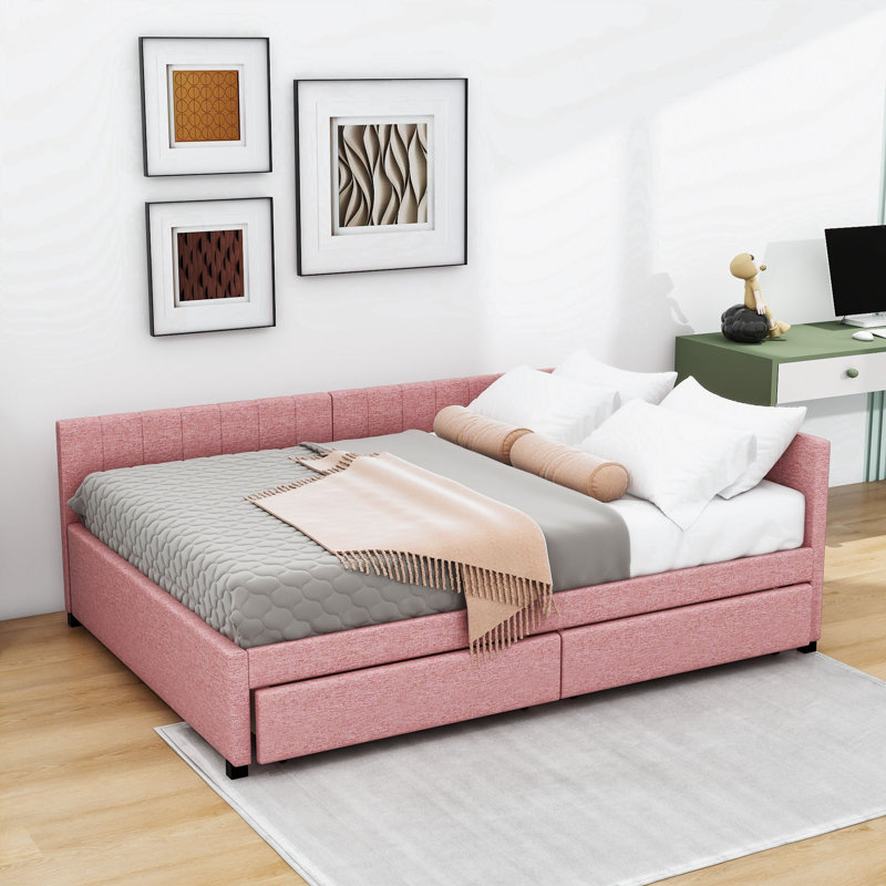 Tayson Full 2 Drawers Upholstered Daybed, Pink