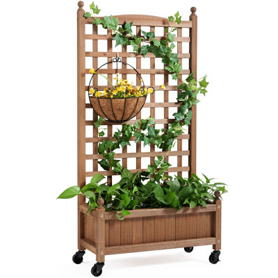 100% Solid Wood Raised Garden Bed with Trellis