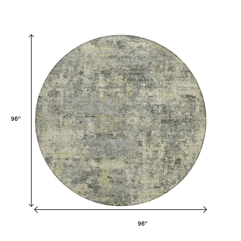 Tapis extérieur rond lavable abstrait étain et beige 8 pi 8 po