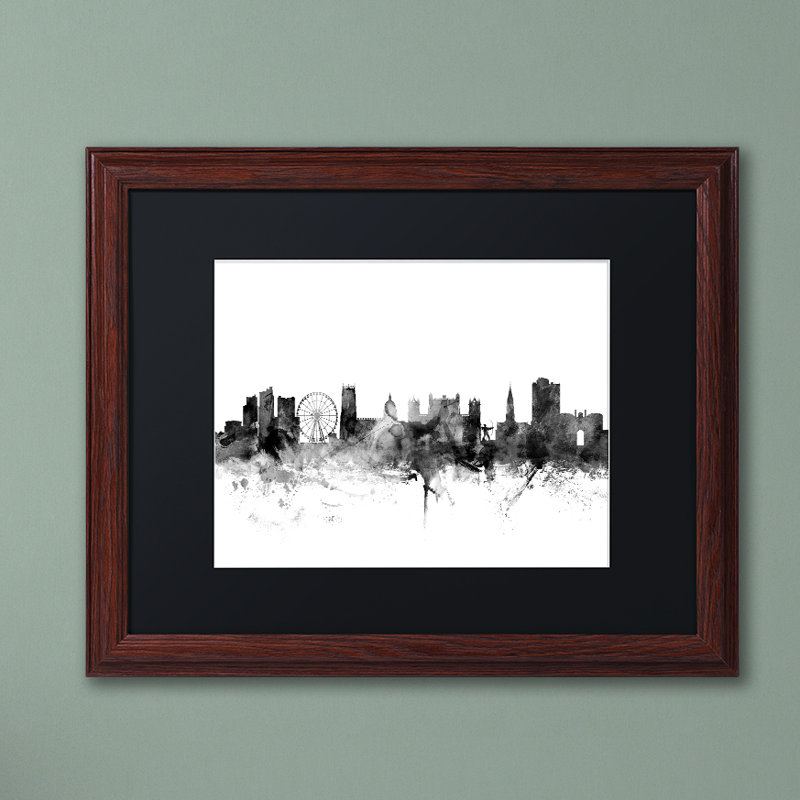 «Nottingham England Skyline B&W», impression encadrée, H 11 po x l 14 po x P 0,5 po, Cadre brun, Noir