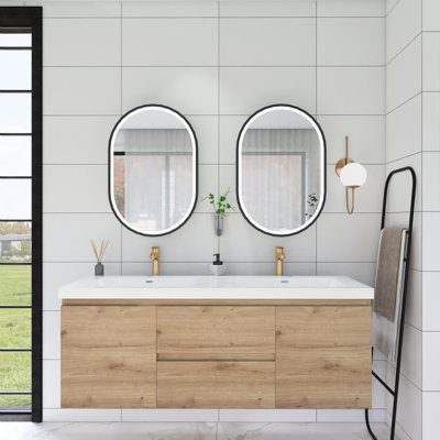 Meuble-lavabo double 60 po avec plateau en marbre Deziya