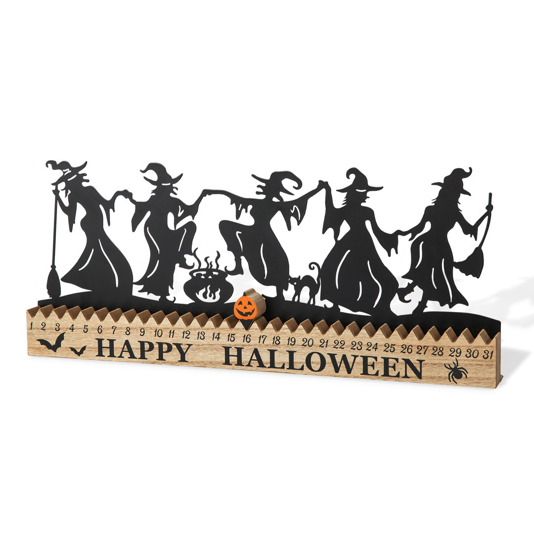 18"L Halloween Wooden & Metal Dancing Witch Silhouette Countdown Table Sign The Holiday Aisle®