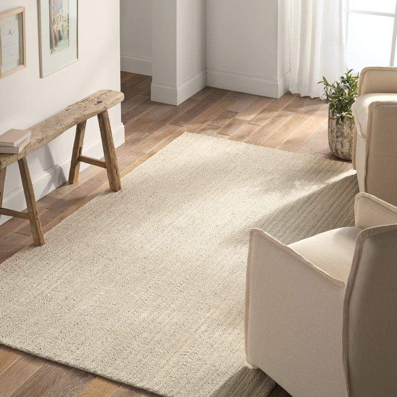 Rayé ivoire / beige fait à la main Abdar, Rectangle de 10 pi x 14 pi
