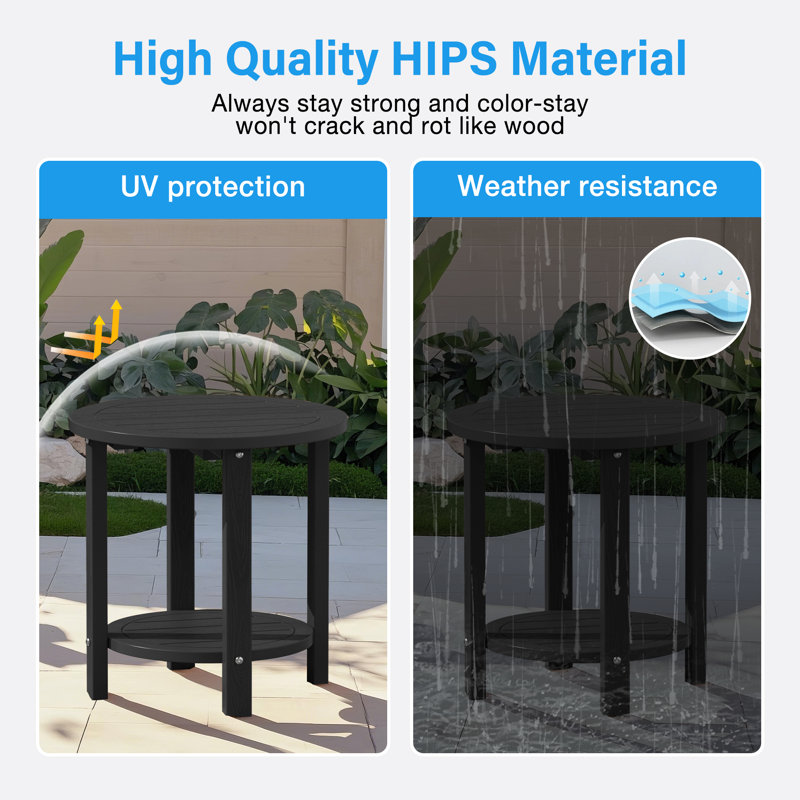 16 Inch Round Outdoor Side Table Adirondack Plastic/Resin Patio Side Table Weather Resistant End Table with Storage Shelf