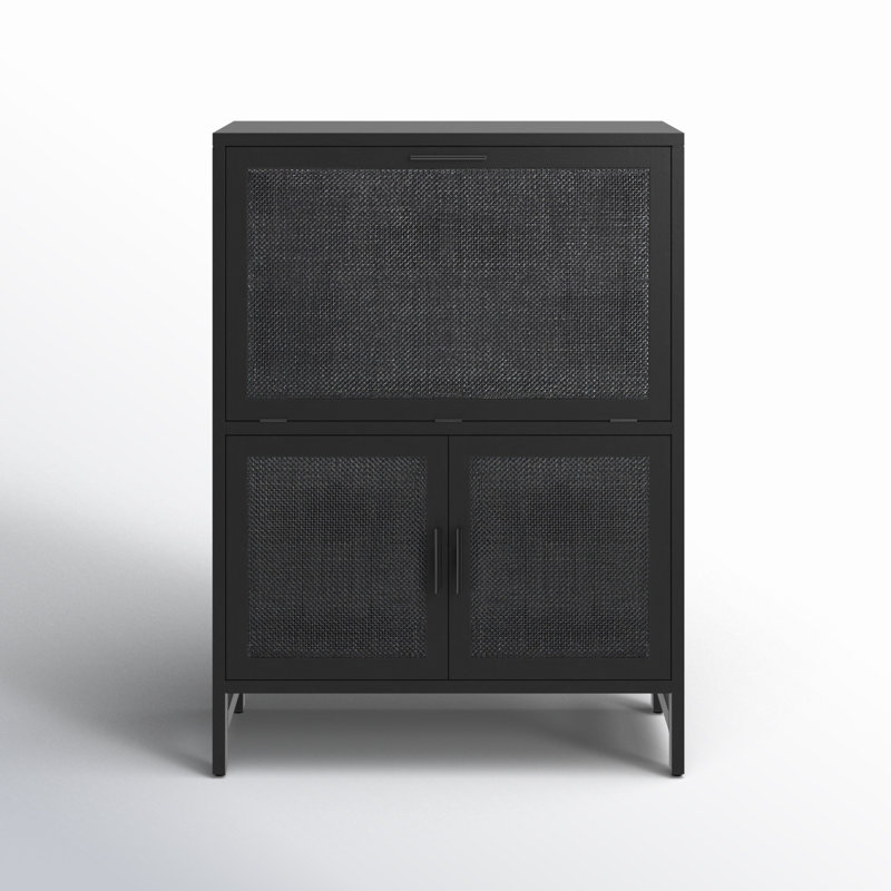 Caprice Bar Cabinet-Natural Cane, Black