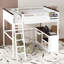 Grand lit mezzanine avec bureau, tablette ouverte et boîte de rangement, station de charge USB
