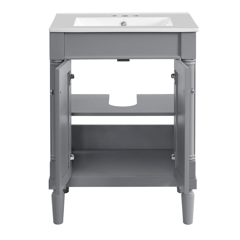 Modern Bathroom Vanity with Top Sink and 2-Tier Storage Ideal for Organized and Stylish Bathrooms, Gray