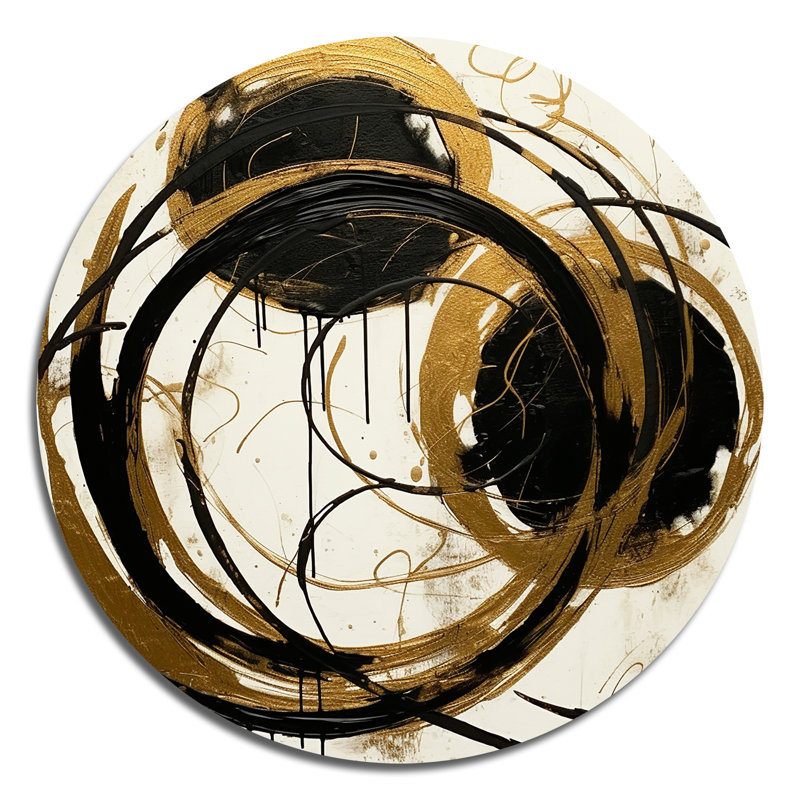 Banton noir et or, art du chaos II, reproduction métallique ronde, H 16 po x l 16 po x P 1 po