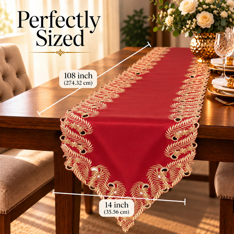 Obera Luxurious Table Runner of Anyce Collection Rectangular Dining Table Runner for Valentine’s Day , Burgundy/Gold
