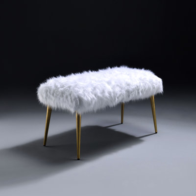 Contemporary Bedroom Bench With White Faux Fur And Sparkling Gold Legs Pad Shiny Metal